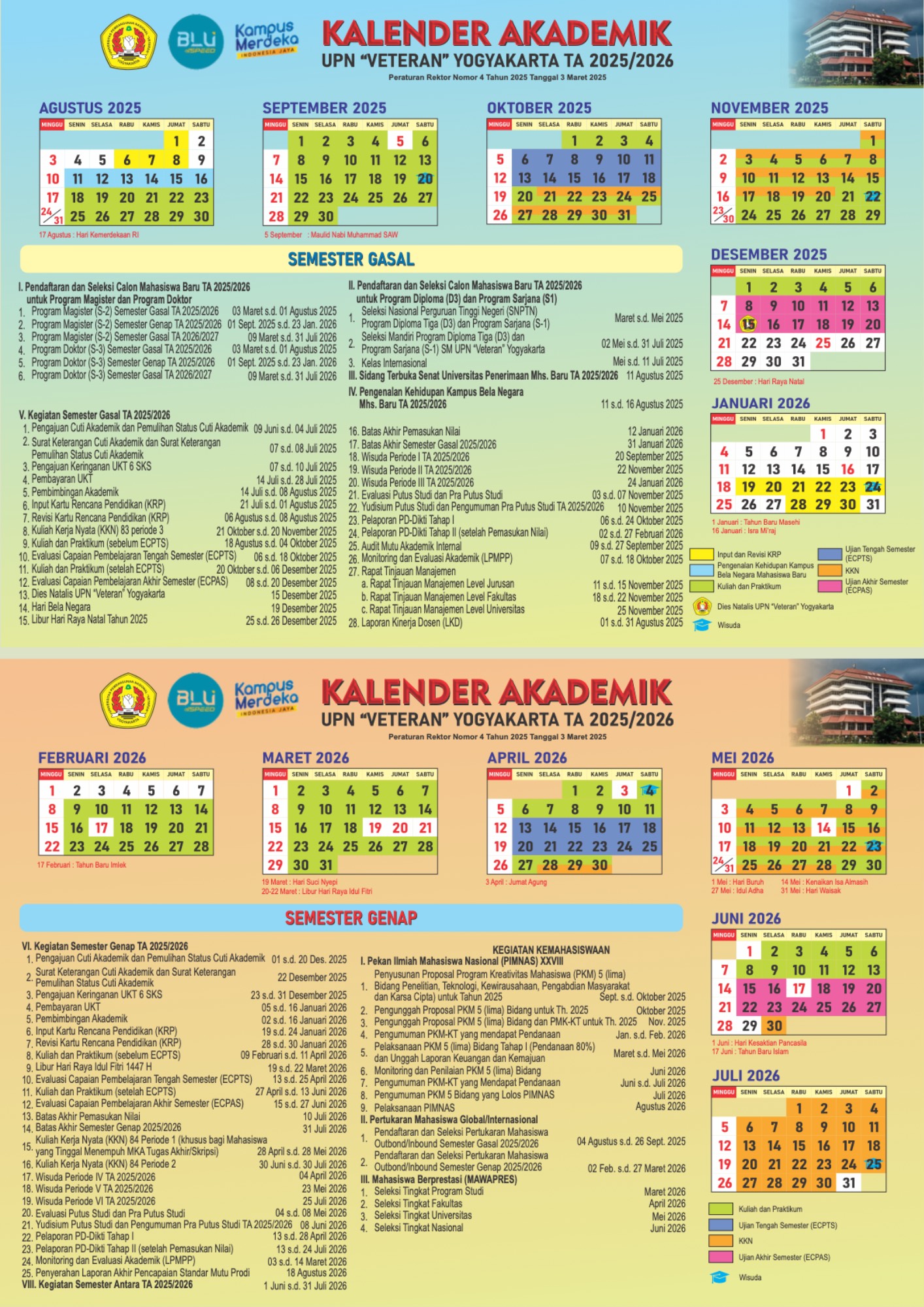 Academic Calendar 2025 / 2026 (UPN “Veteran” Yogyakarta)